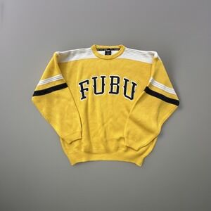 VTG FUBU Sports "The Collection" Knit Sweater XXL – Yellow/White/Black - 90s Y2K